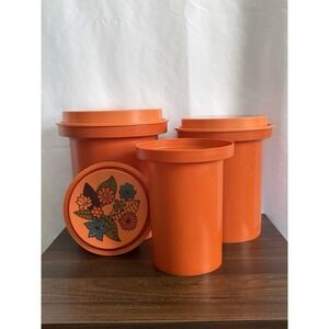 Rubbermaid Orange Floral Plastic Storage Canisters - Set of 4